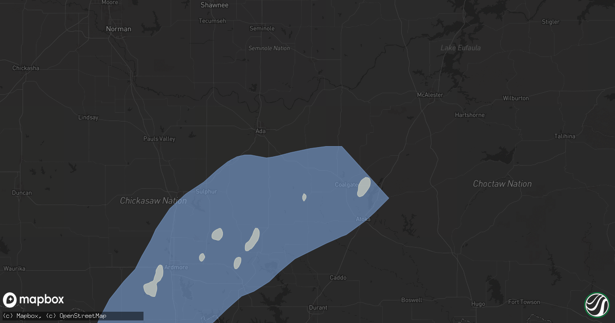 Hail map in Tupelo, OK on April 3, 2025