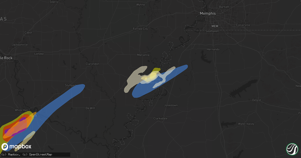 Hail map in West Helena, AR on April 3, 2025