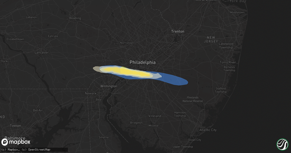 Hail map in Woodbury, NJ on April 3, 2025