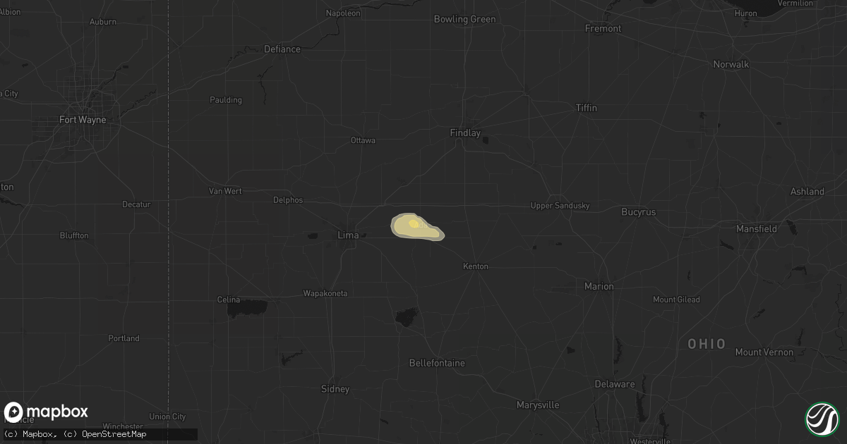 Hail map in Ada, OH on April 3, 2026