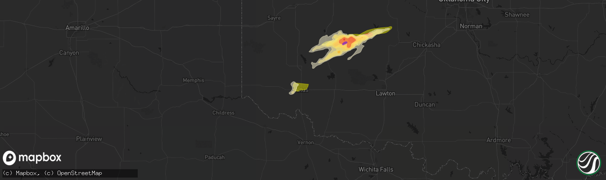 Hail map in Altus, OK on April 3, 2026