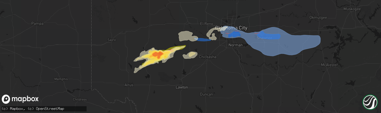 Hail map in Anadarko, OK on April 3, 2026
