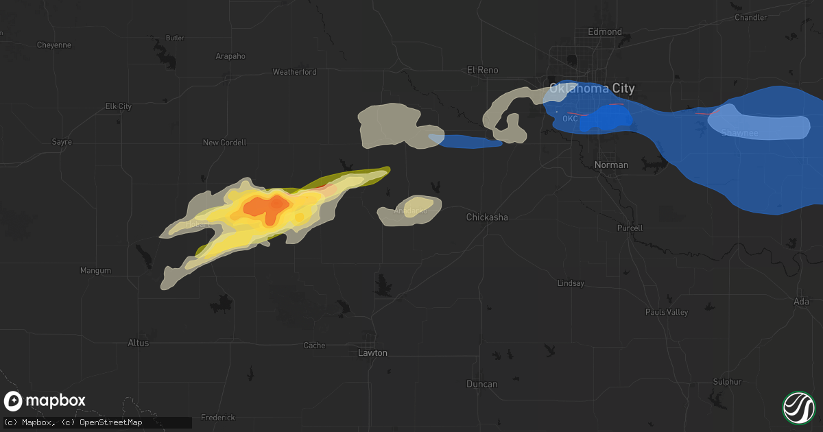 Hail map in Anadarko, OK on April 3, 2026