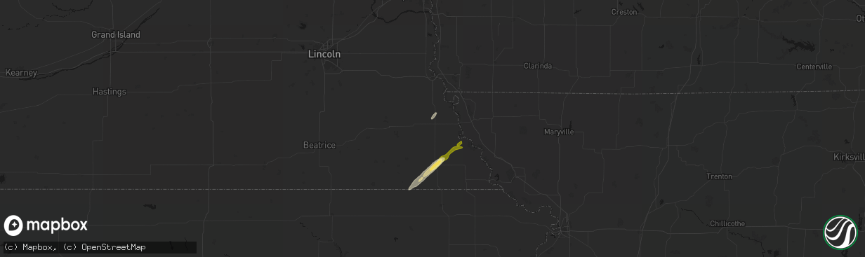 Hail map in Auburn, NE on April 3, 2026
