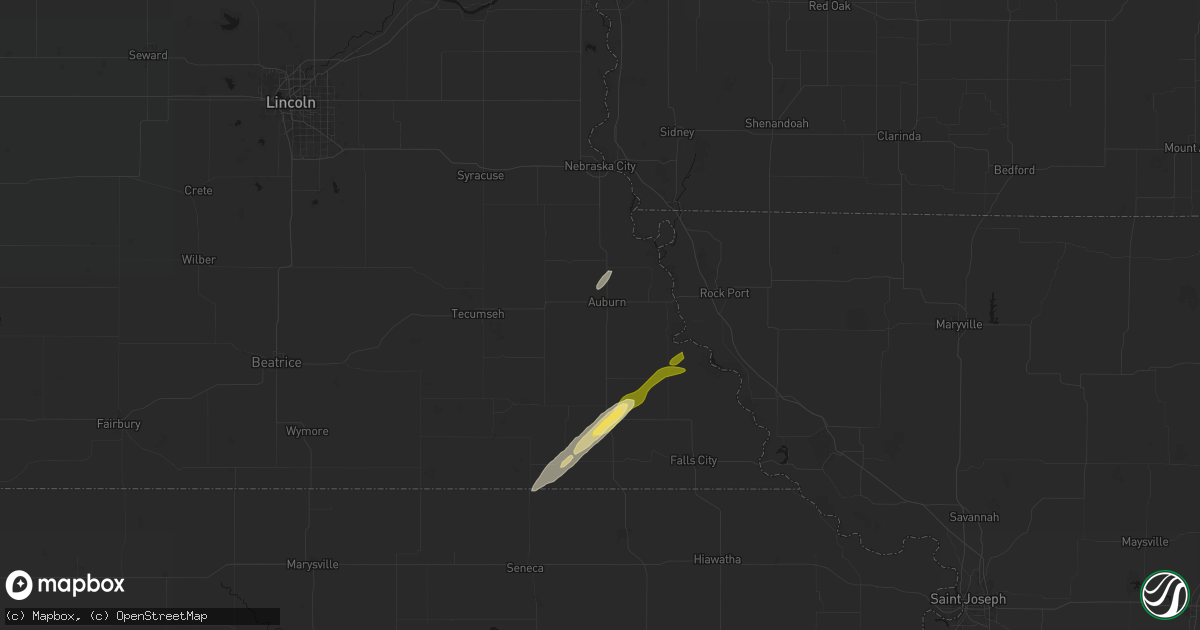 Hail map in Auburn, NE on April 3, 2026