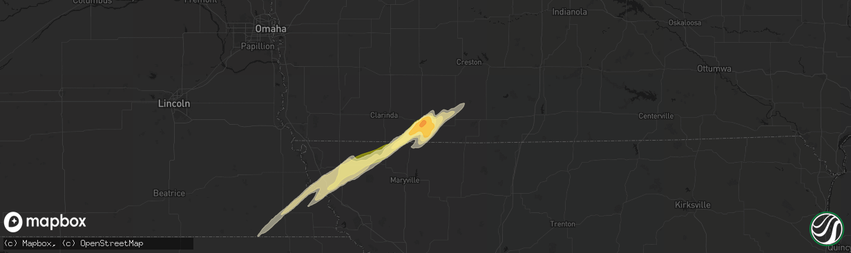 Hail map in Bedford, IA on April 3, 2026