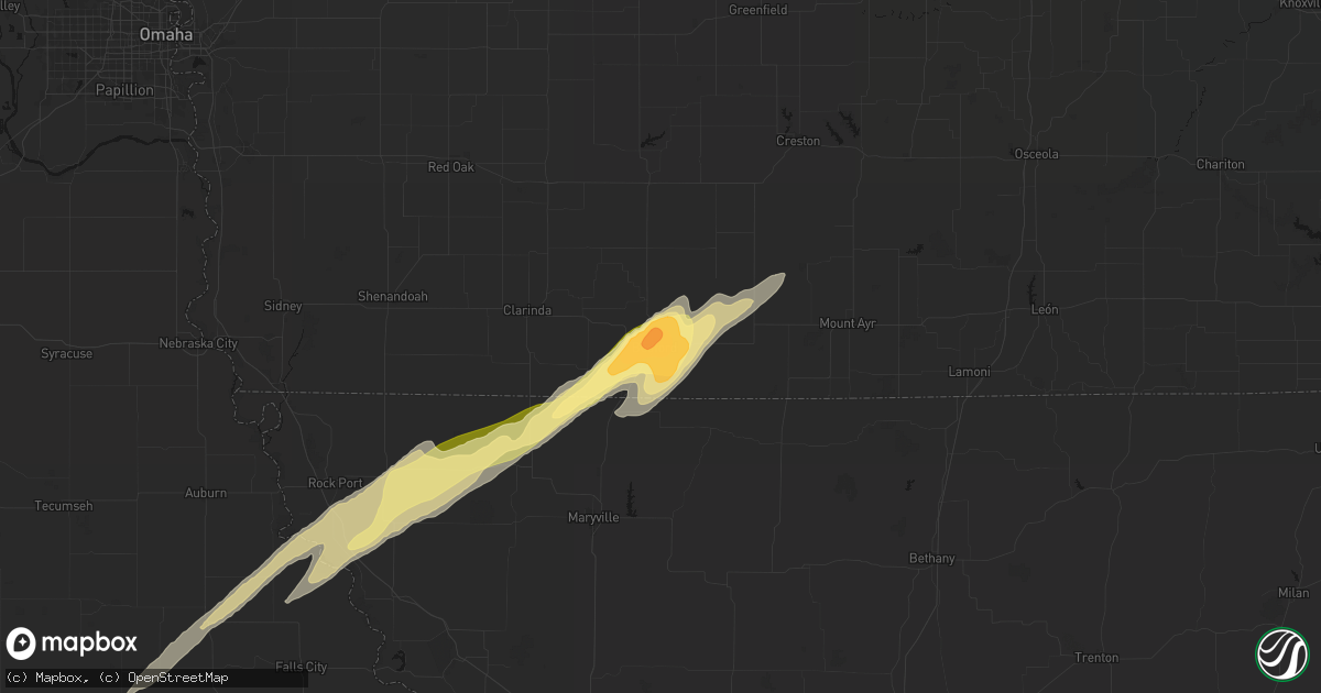Hail map in Bedford, IA on April 3, 2026