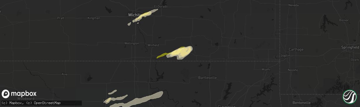 Hail map in Cedar Vale, KS on April 3, 2026