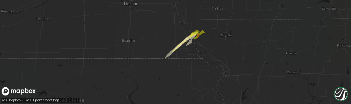 Hail map in Dawson, NE on April 3, 2026