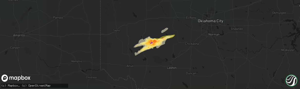 Hail map in Gotebo, OK on April 3, 2026
