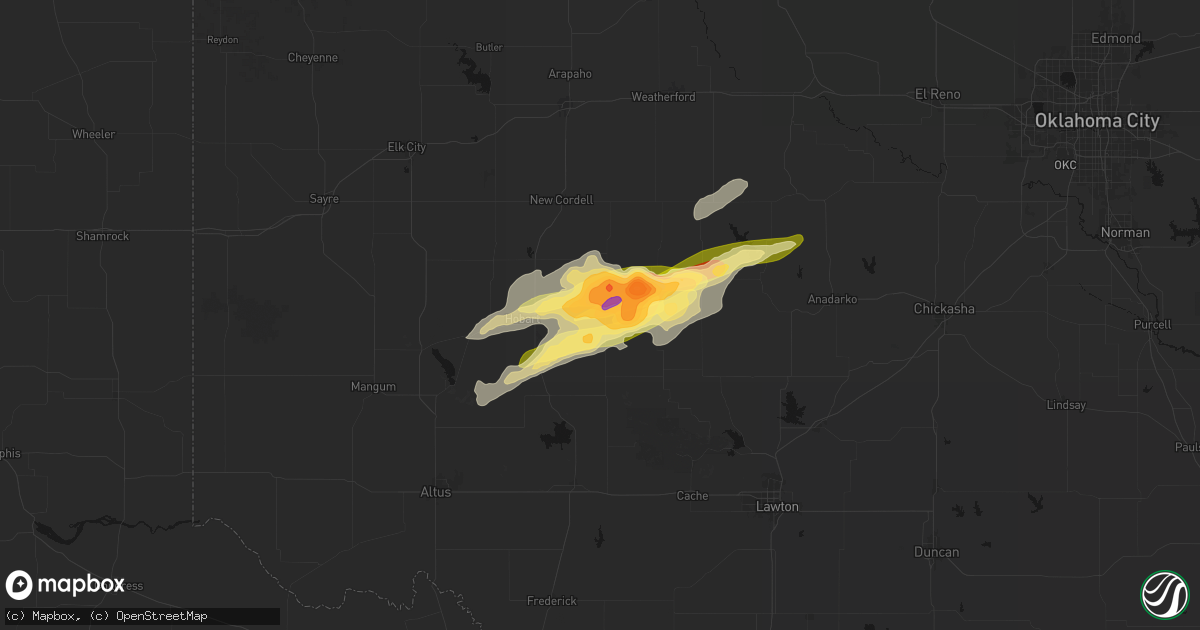 Hail map in Gotebo, OK on April 3, 2026