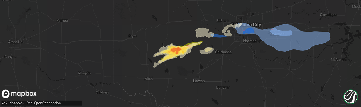 Hail map in Mountain View, OK on April 3, 2026