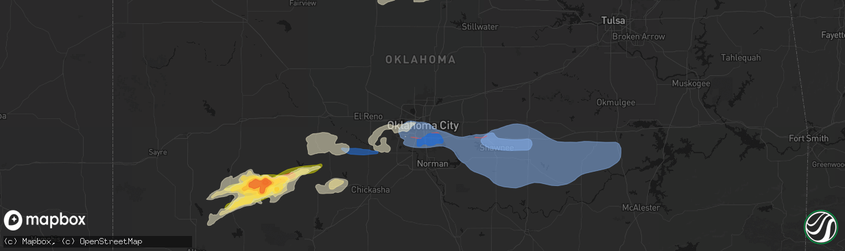 Hail map in Oklahoma City, OK on April 3, 2026