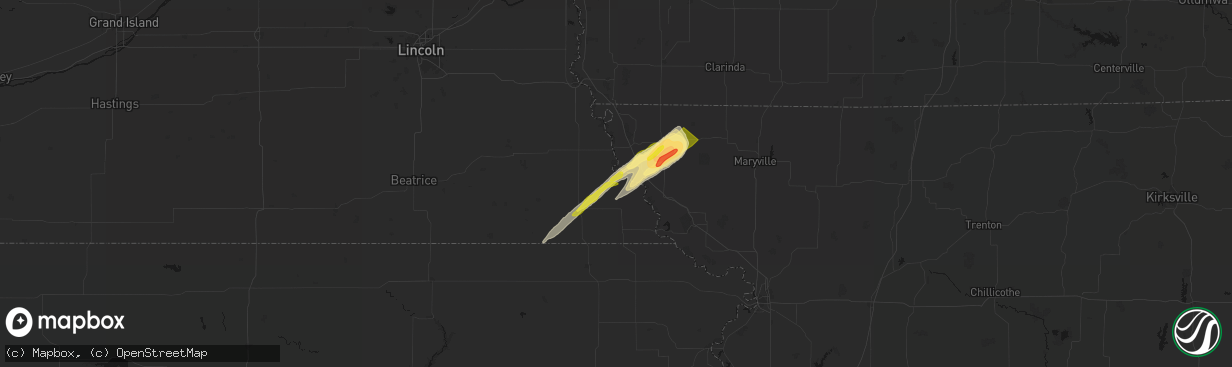 Hail map in Shubert, NE on April 3, 2026