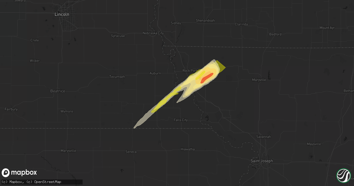 Hail map in Shubert, NE on April 3, 2026