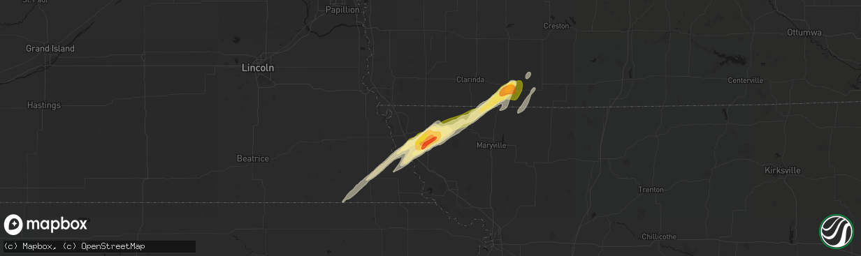 Hail map in Tarkio, MO on April 3, 2026