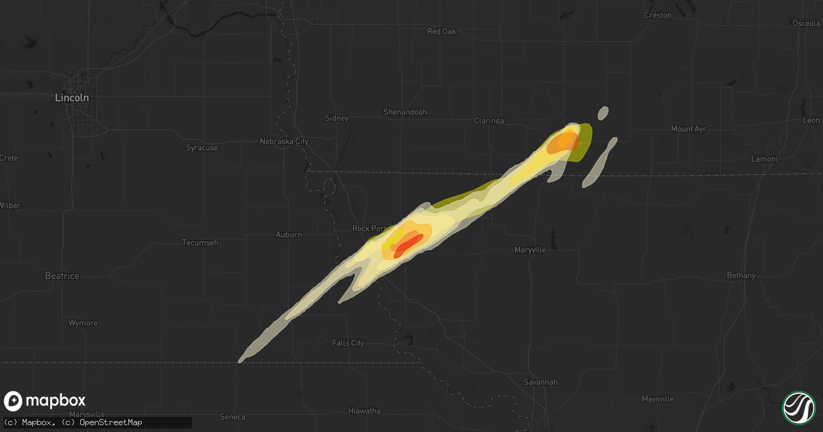 Hail map in Tarkio, MO on April 3, 2026