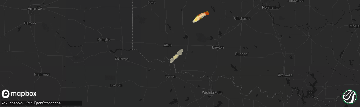 Hail map in Tipton, OK on April 3, 2026