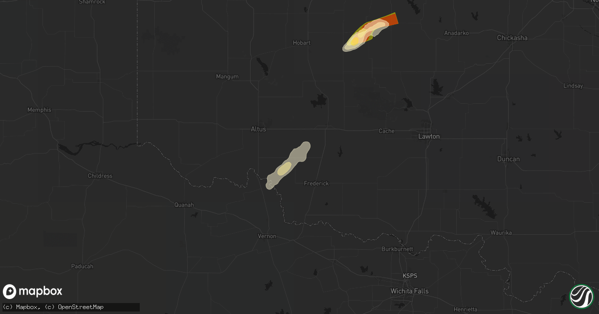 Hail map in Tipton, OK on April 3, 2026
