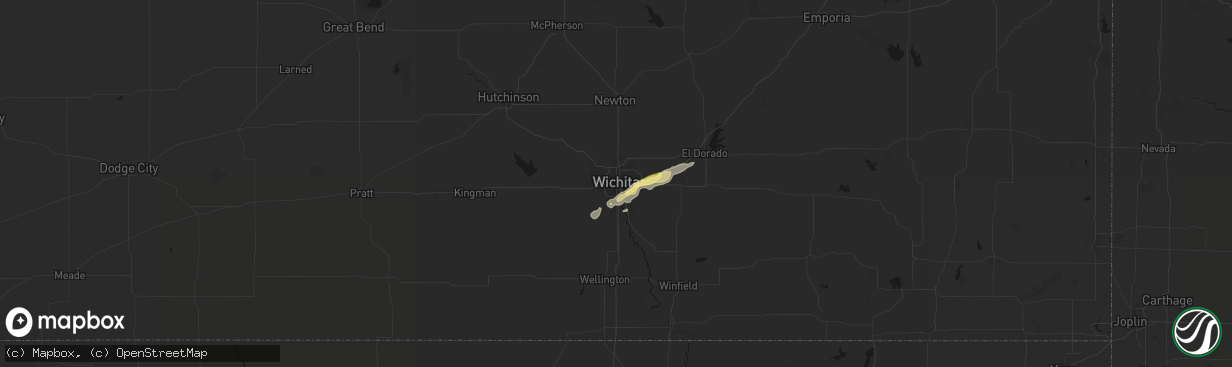 Hail map in Wichita, KS on April 3, 2026