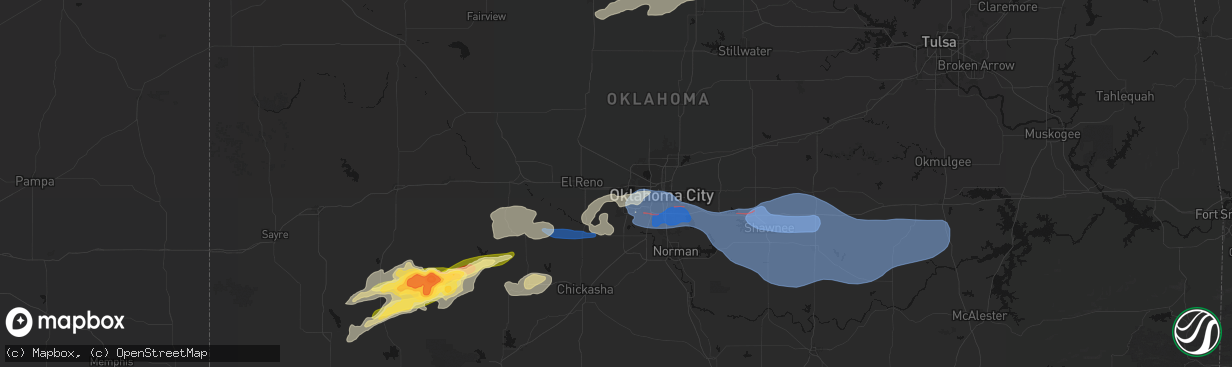 Hail map in Yukon, OK on April 3, 2026