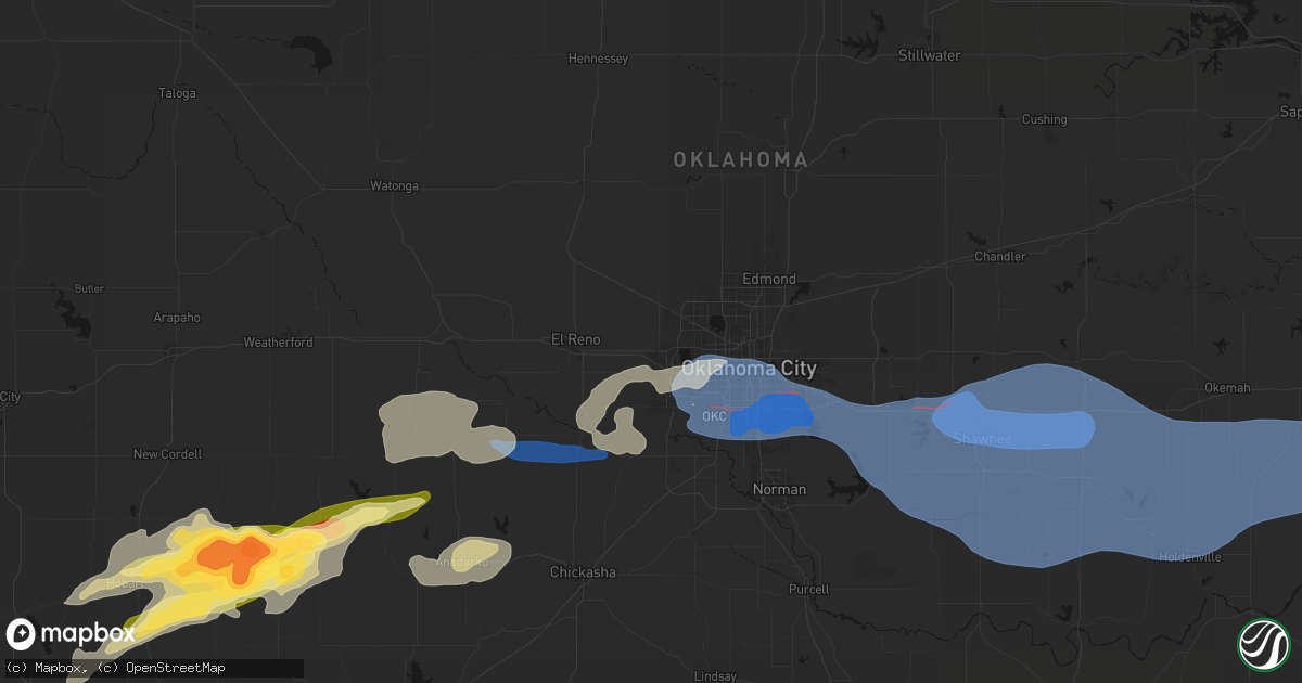 Hail map in Yukon, OK on April 3, 2026