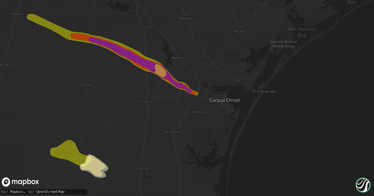 Hail map in Robstown, TX on April 4, 2014