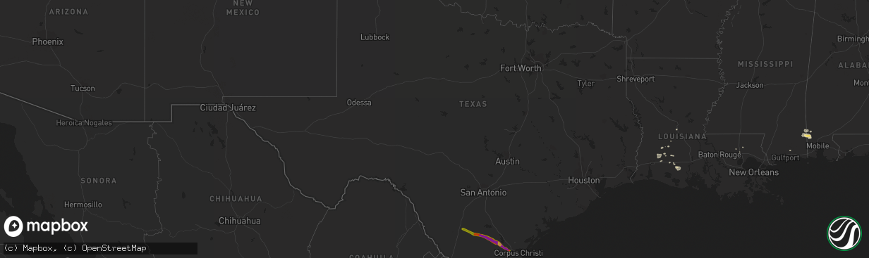 Hail map in Texas on April 4, 2014