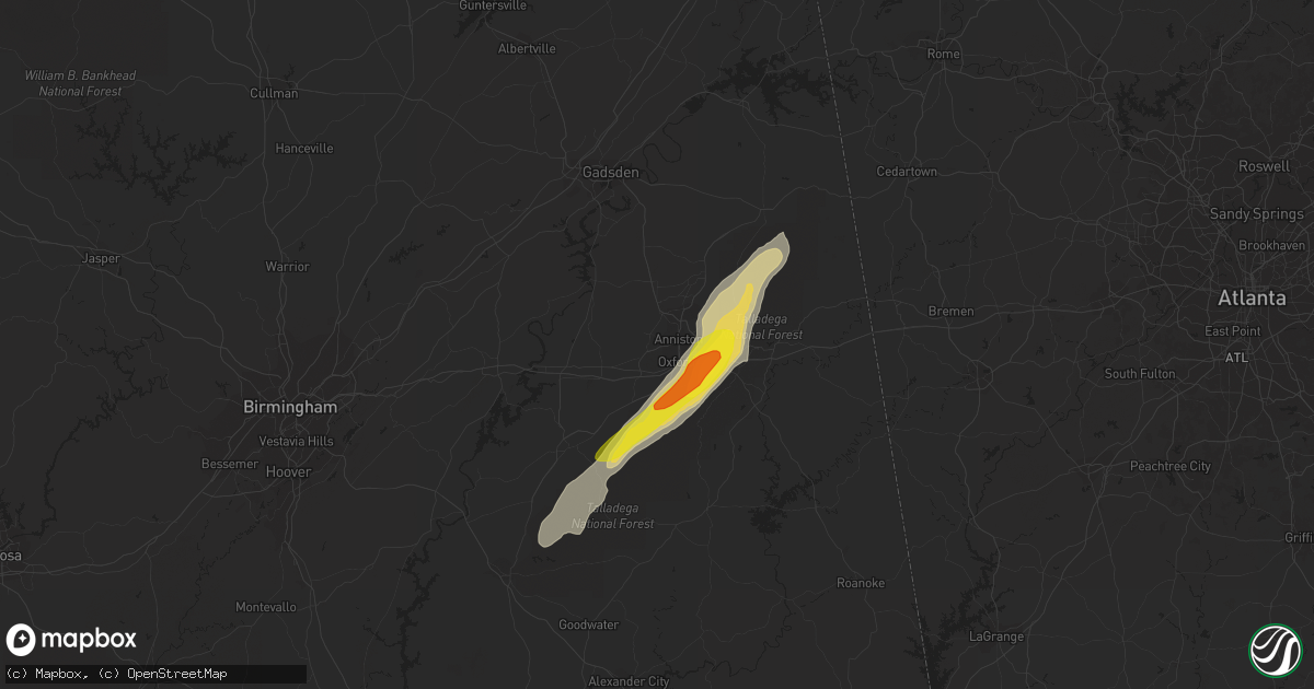 Hail map in Anniston, AL on April 4, 2017