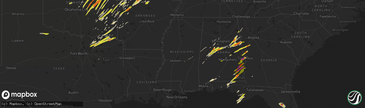 Hail map in Mississippi on April 4, 2017