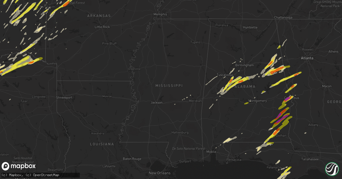 Hail map in Mississippi on April 4, 2017