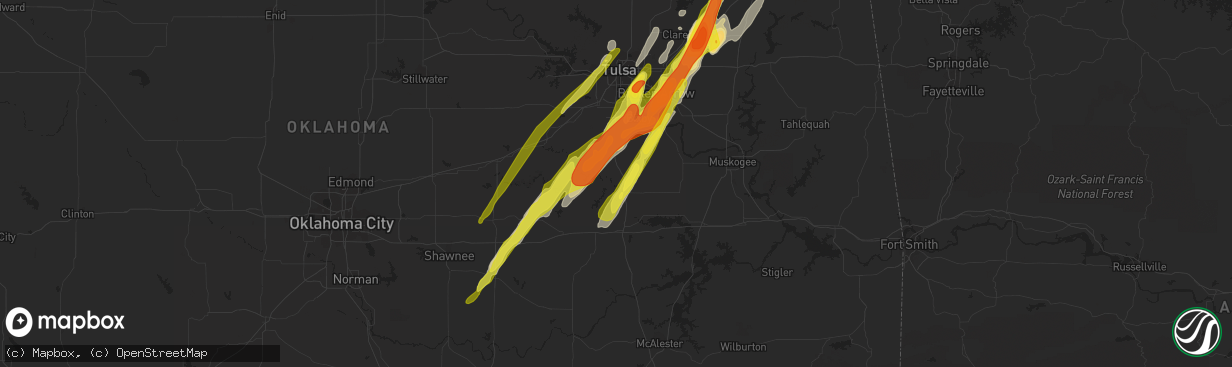 Hail map in Okmulgee, OK on April 4, 2017