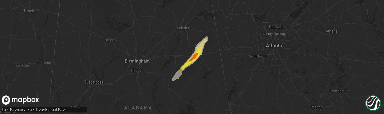 Hail map in Oxford, AL on April 4, 2017