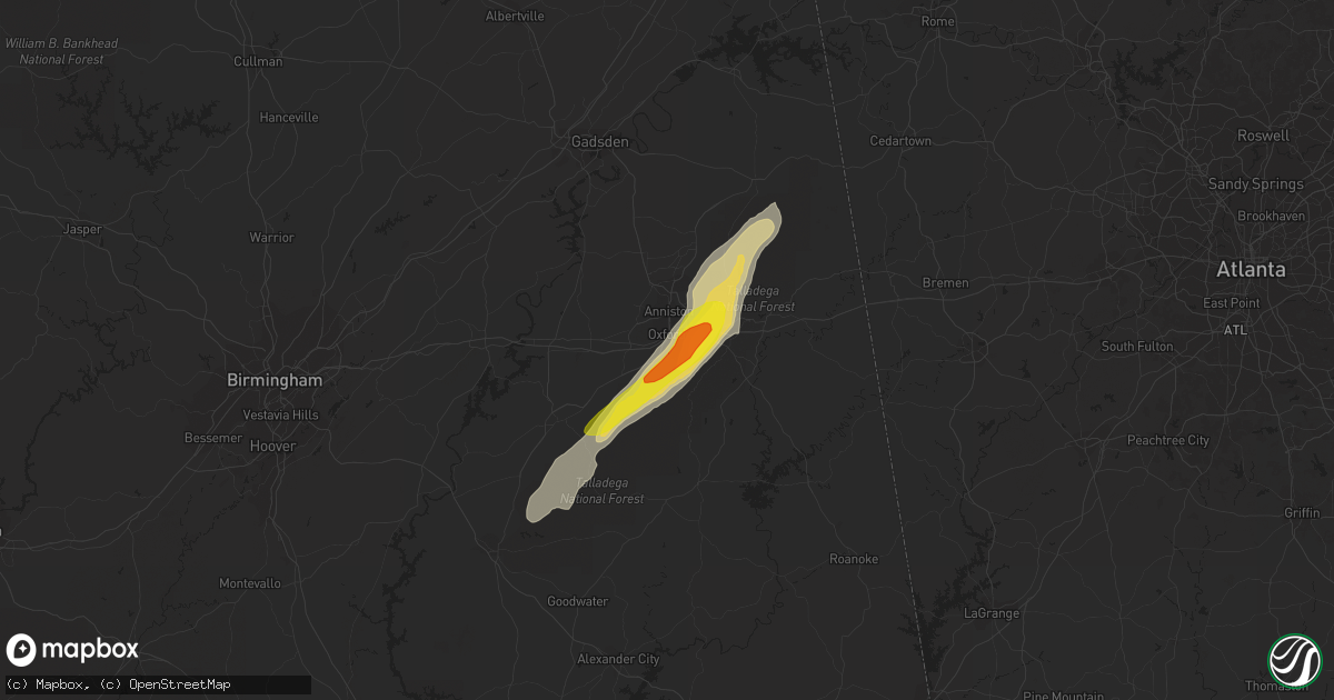 Hail map in Oxford, AL on April 4, 2017