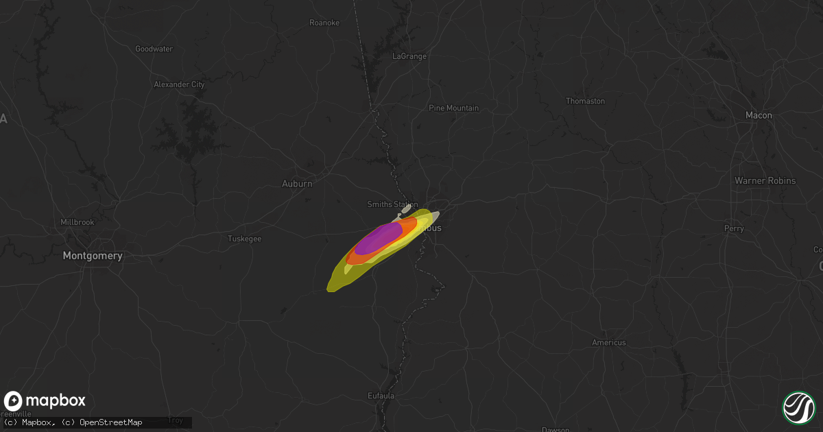 Hail map in Phenix City, AL on April 4, 2017