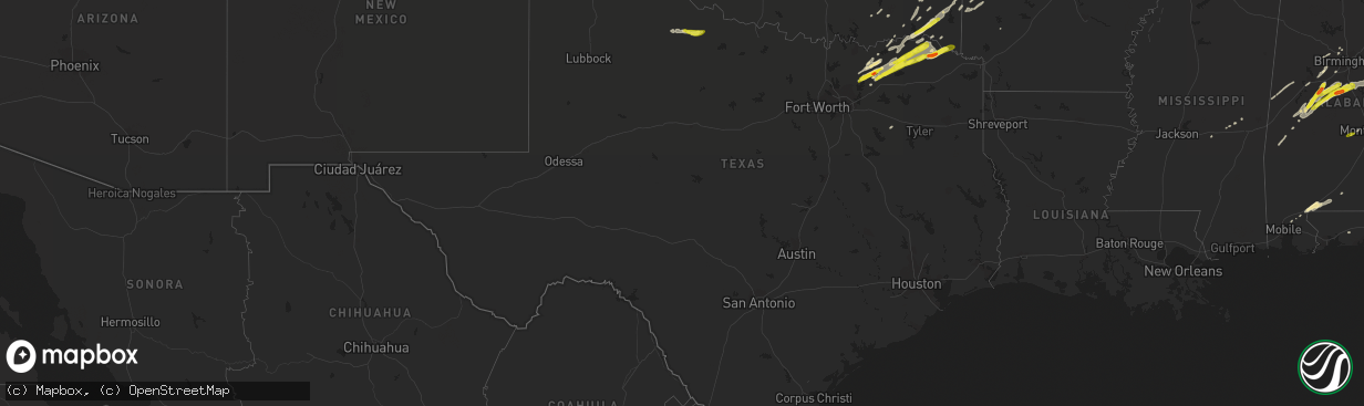 Hail map in Texas on April 4, 2017