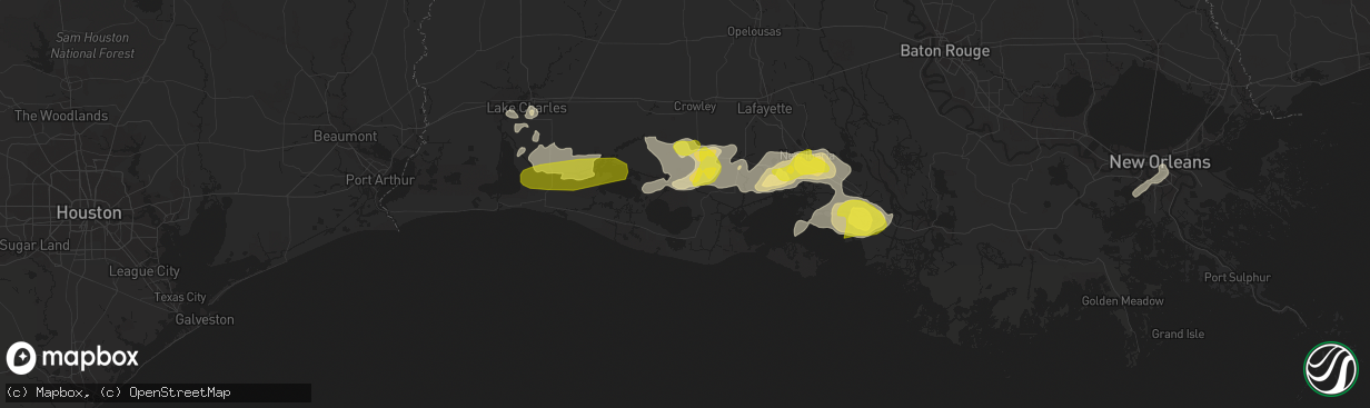 Hail map in Kaplan, LA on April 4, 2019