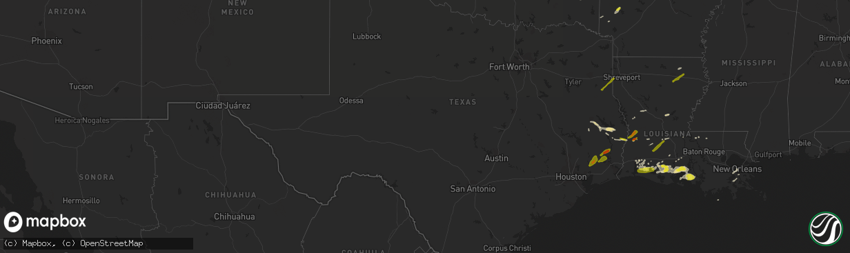 Hail map in Texas on April 4, 2019