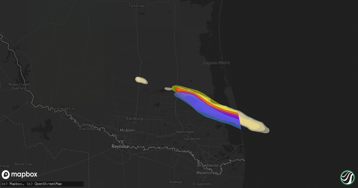 Hail map in Raymondville, TX on April 4, 2020