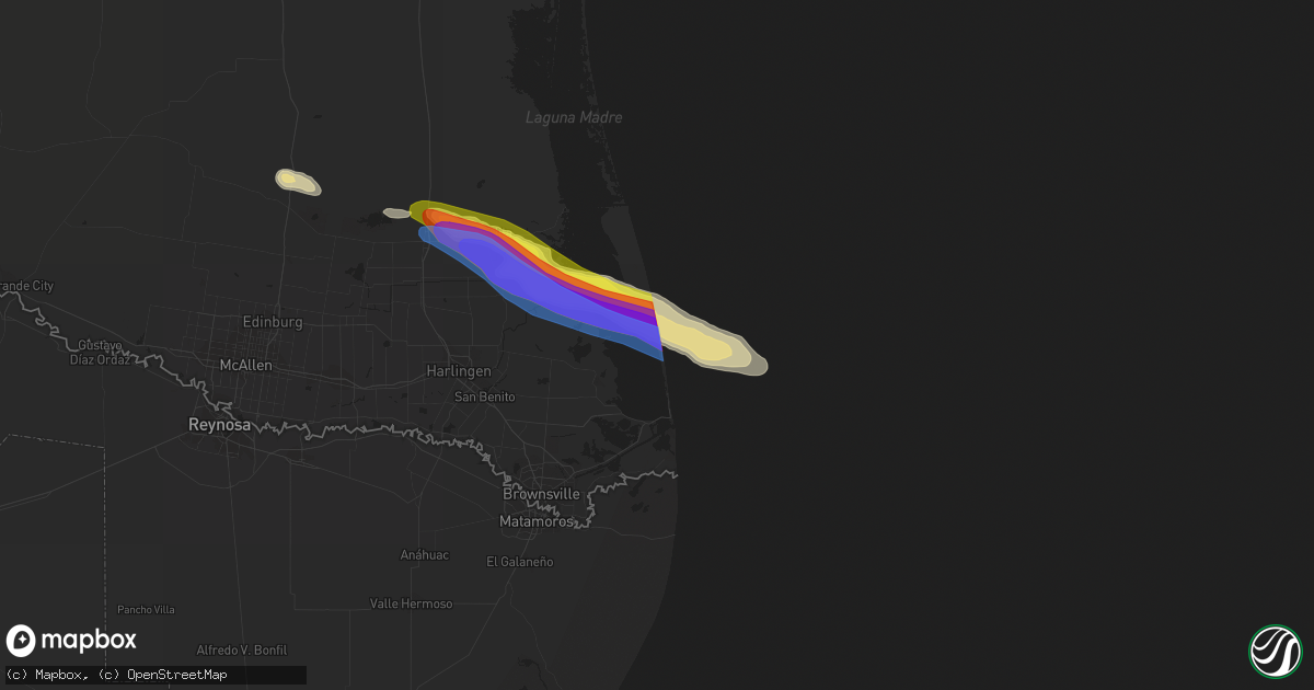 Hail map in South Padre Island, TX on April 4, 2020