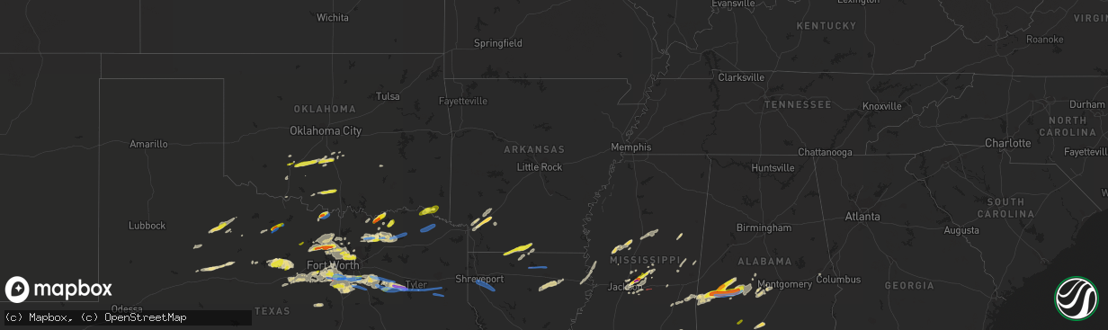 Hail map in Arkansas on April 4, 2022