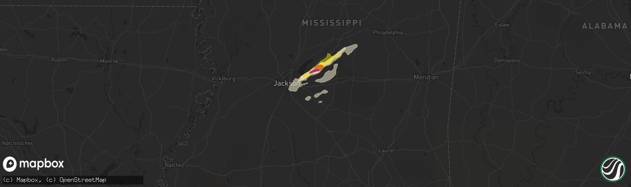 Hail map in Brandon, MS on April 4, 2022