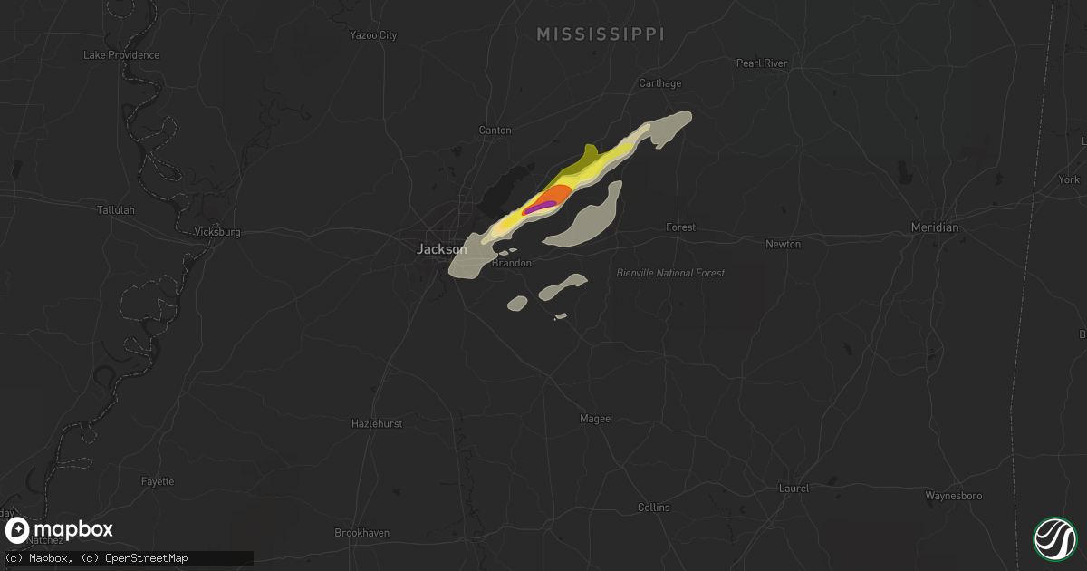 Hail map in Brandon, MS on April 4, 2022