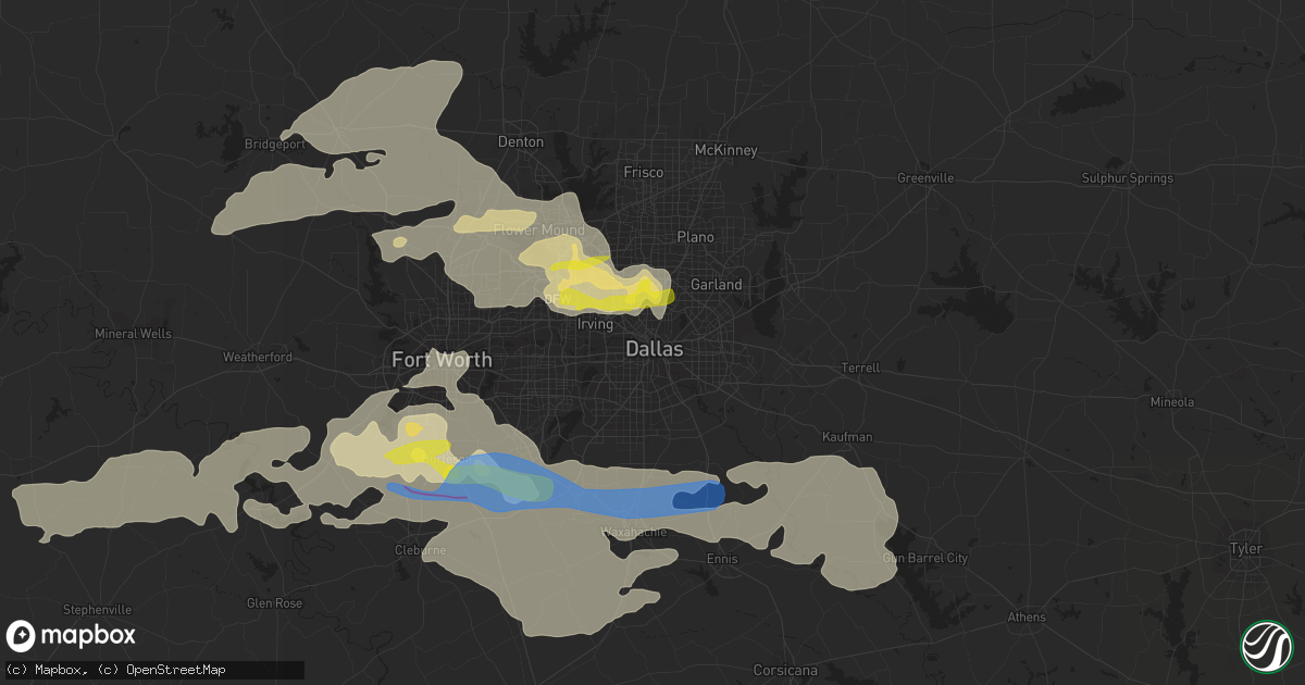 Hail map in Dallas, TX on April 4, 2022