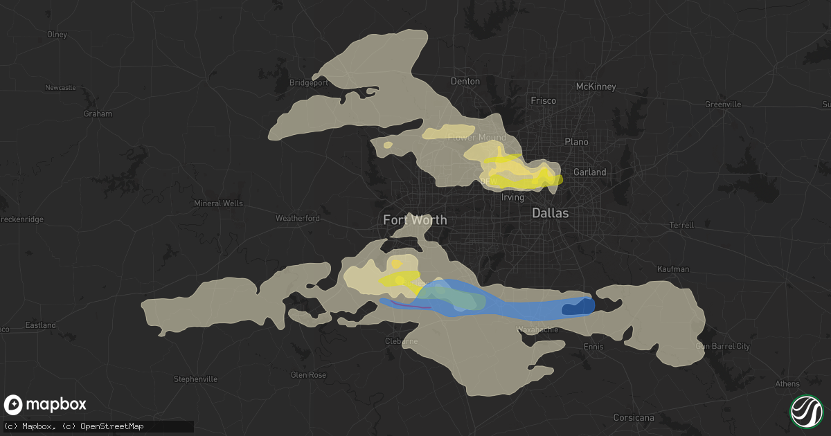 Hail map in Fort Worth, TX on April 4, 2022