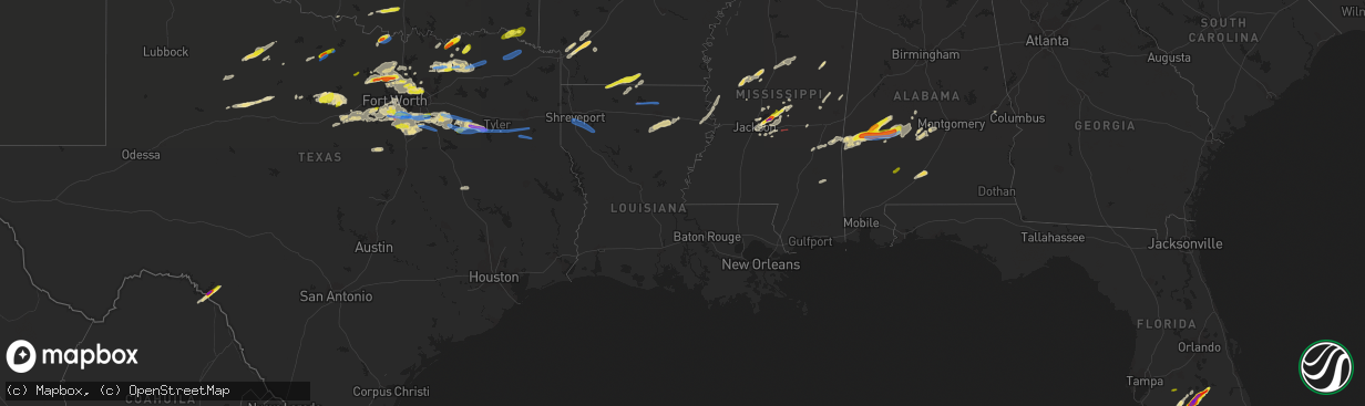 Hail map in Louisiana on April 4, 2022