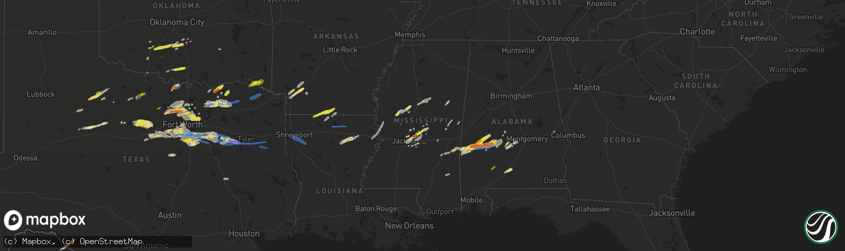 Hail map in Mississippi on April 4, 2022