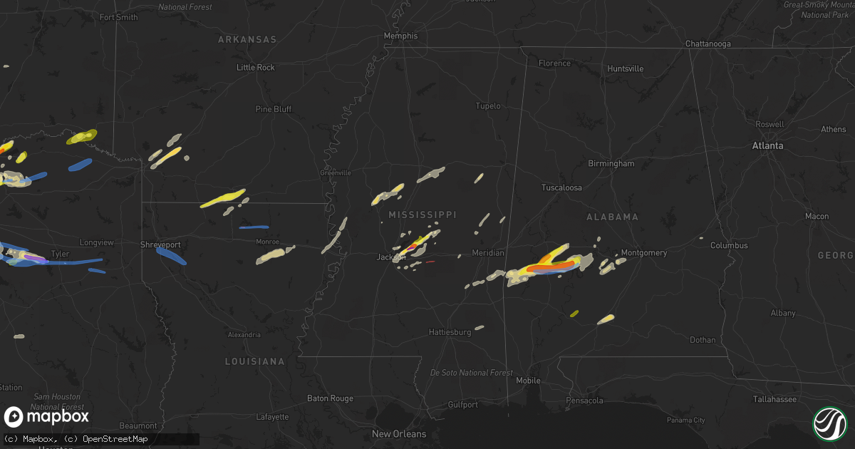 Hail map in Mississippi on April 4, 2022