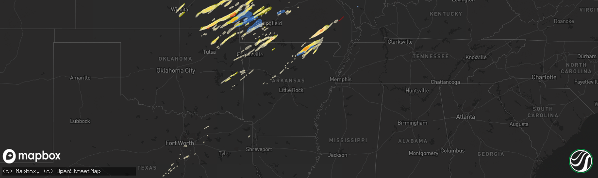 Hail map in Arkansas on April 4, 2023