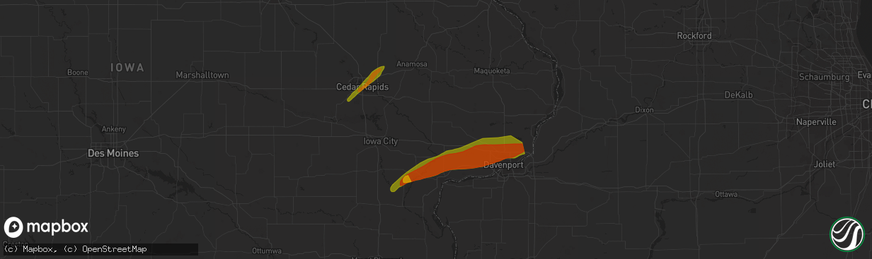 Hail map in Bettendorf, IA on April 4, 2023